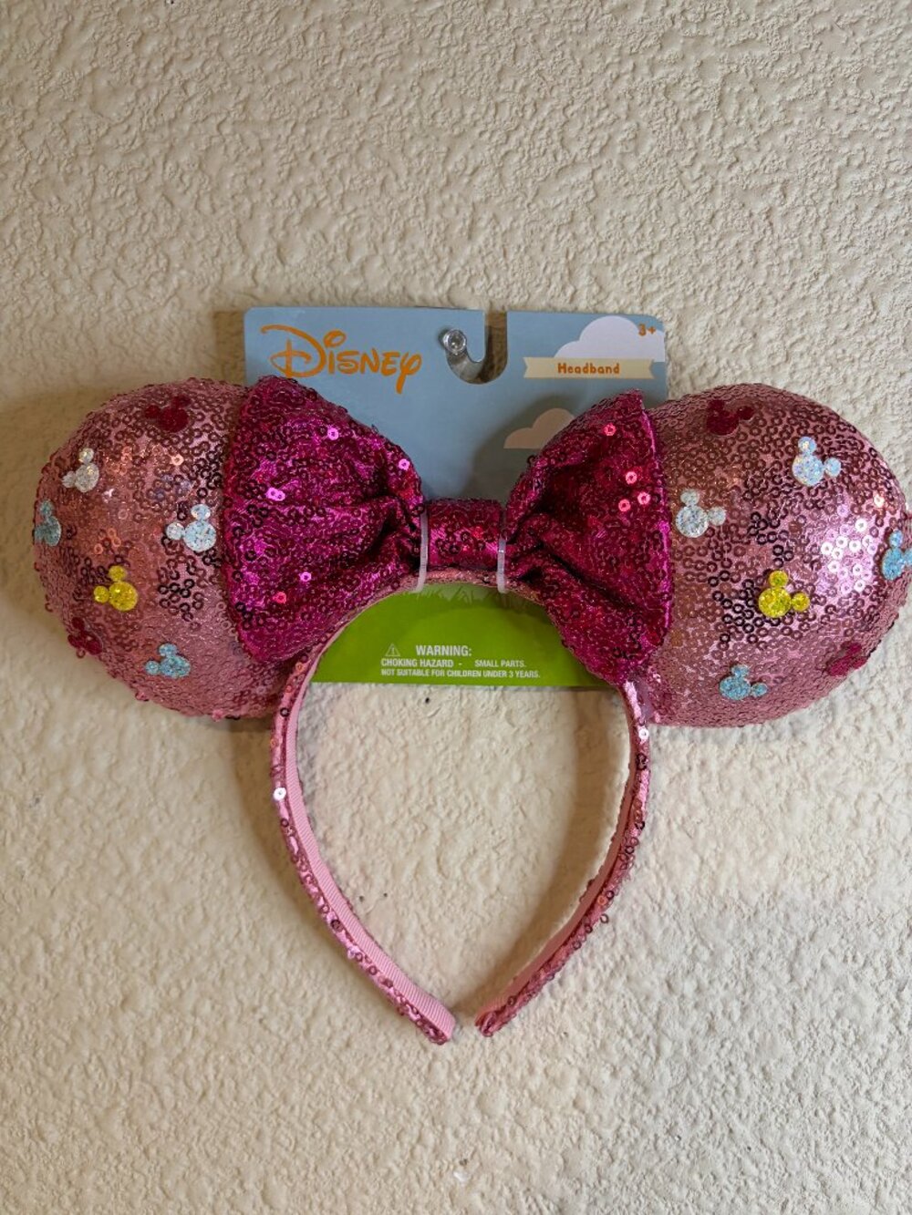 Disney Minnie Mouse Ears Pink Sequin Mickey Icons Bow Headband NWT